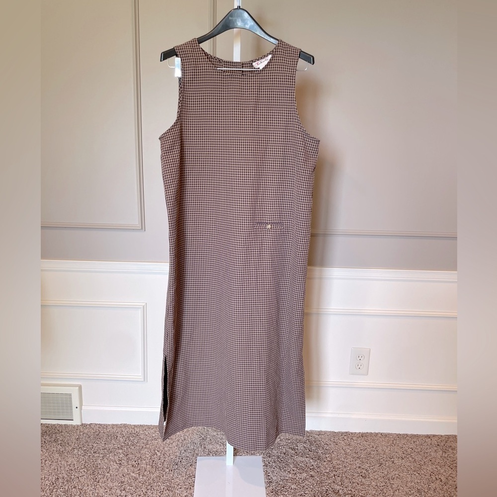 Vintage 90s Talbots 12 plaid jumper dress teacher lagenlook brown made in USA